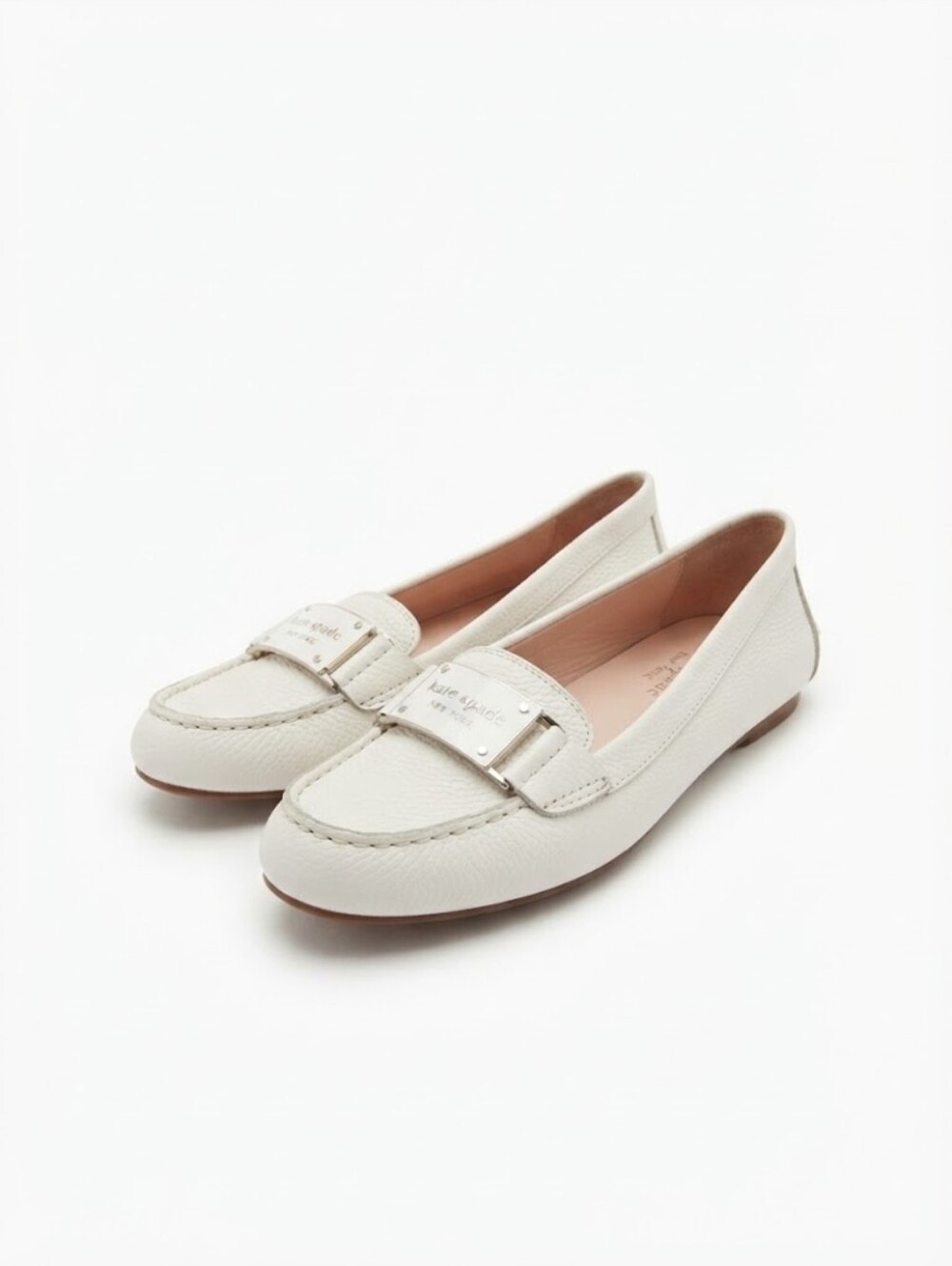 kate spade Cream Leather Penny Loafers with Metal Plaque Size 6